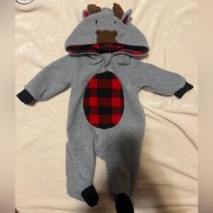 Gray and Red Plaid Moose Onesie
